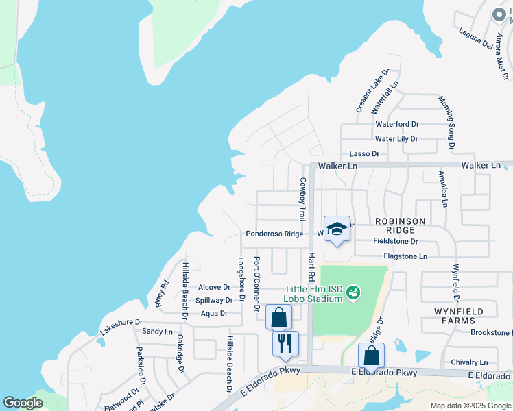 map of restaurants, bars, coffee shops, grocery stores, and more near Wagon Trail Drive in Little Elm