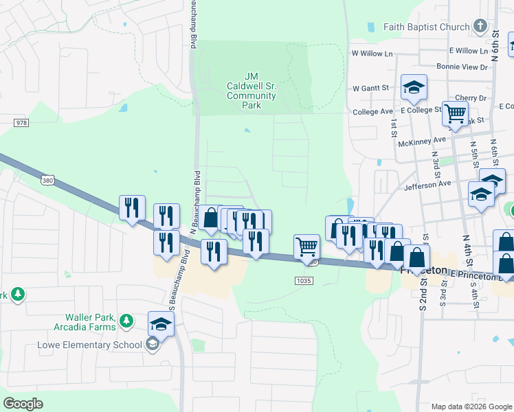 map of restaurants, bars, coffee shops, grocery stores, and more near Running Brook Drive in Princeton