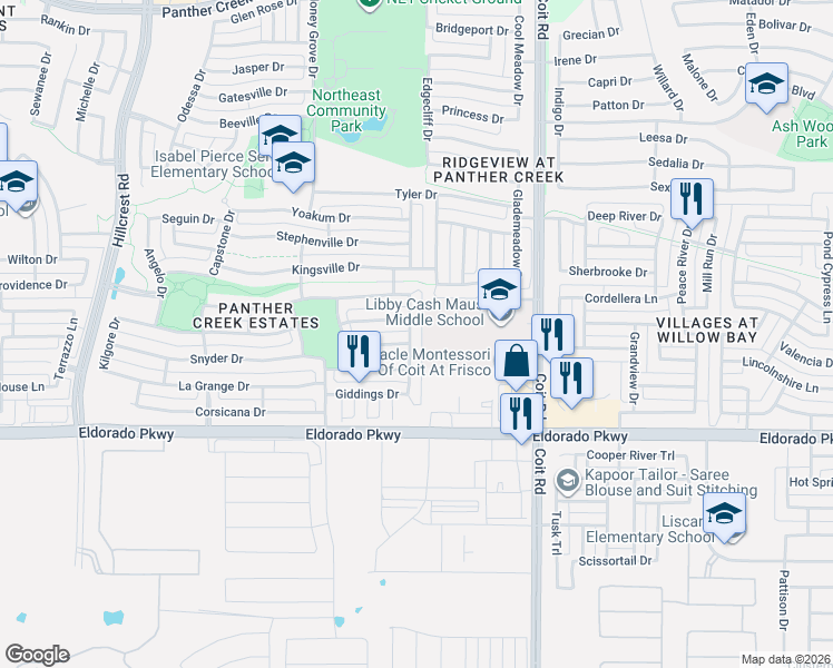 map of restaurants, bars, coffee shops, grocery stores, and more near 11966 Gonzales Drive in Frisco