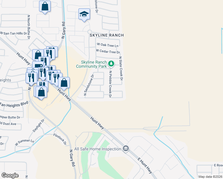 map of restaurants, bars, coffee shops, grocery stores, and more near 774 West Desert Hills Drive in San Tan Valley