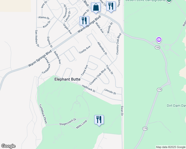 map of restaurants, bars, coffee shops, grocery stores, and more near 103 Lincoln Place in Elephant Butte