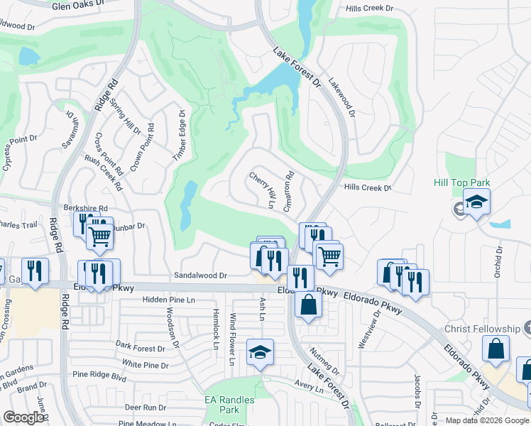 map of restaurants, bars, coffee shops, grocery stores, and more near 5614 South Briar Ridge Circle in McKinney