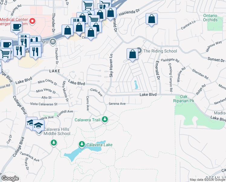 map of restaurants, bars, coffee shops, grocery stores, and more near 4318 Mirage Lane in Oceanside