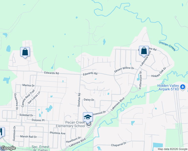 map of restaurants, bars, coffee shops, grocery stores, and more near 6539 Lynda Lane in Denton