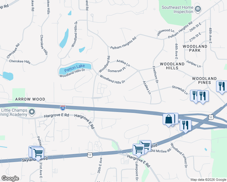 map of restaurants, bars, coffee shops, grocery stores, and more near 3851 Stafford Place in Tuscaloosa