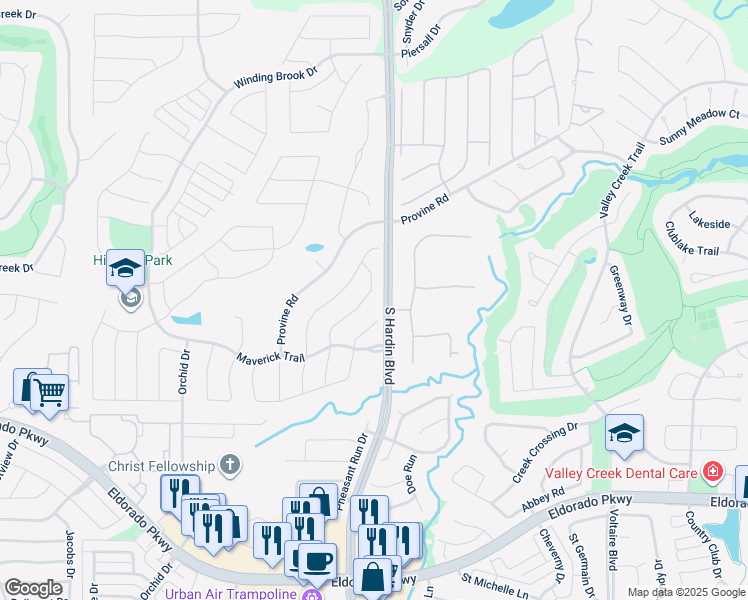 map of restaurants, bars, coffee shops, grocery stores, and more near 1913 Whitney Lane in McKinney