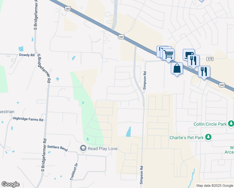 map of restaurants, bars, coffee shops, grocery stores, and more near 984 Country Trail in McKinney