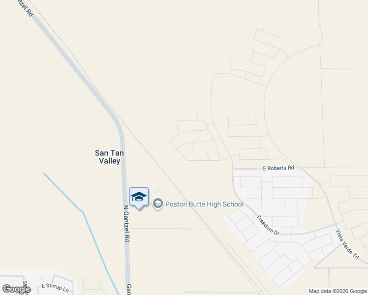 map of restaurants, bars, coffee shops, grocery stores, and more near East Roberts Road in San Tan Valley