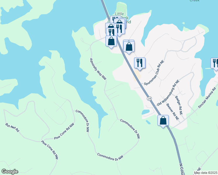 map of restaurants, bars, coffee shops, grocery stores, and more near 155 Admiralty Way Northwest in Milledgeville