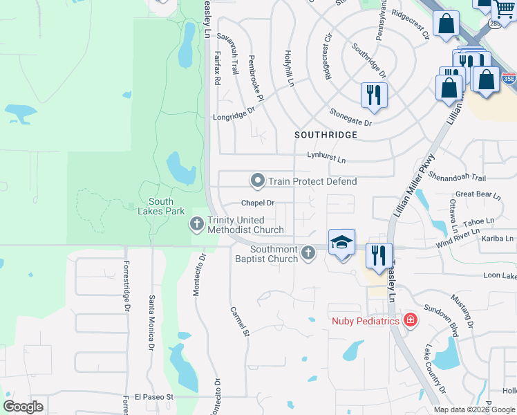 map of restaurants, bars, coffee shops, grocery stores, and more near 819 Chapel Drive in Denton