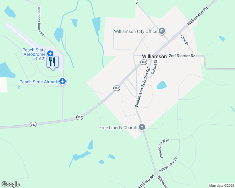 map of restaurants, bars, coffee shops, grocery stores, and more near 41 Williamson Trce in Williamson