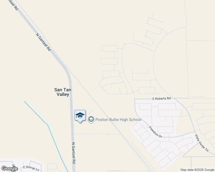 map of restaurants, bars, coffee shops, grocery stores, and more near East Roberts Road in San Tan Valley