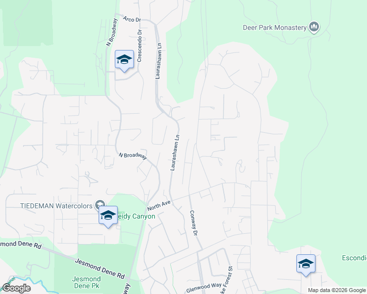 map of restaurants, bars, coffee shops, grocery stores, and more near 3111 Orchard Glen in Escondido
