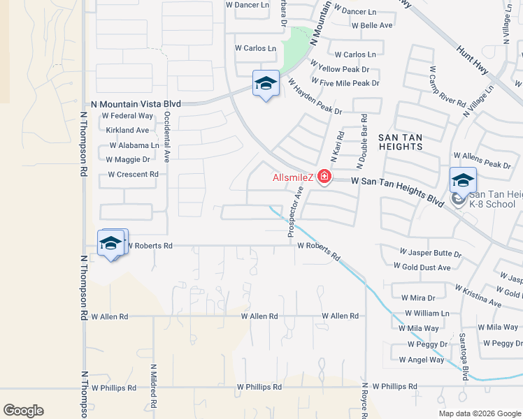 map of restaurants, bars, coffee shops, grocery stores, and more near 3720 West South Butte Road in Queen Creek