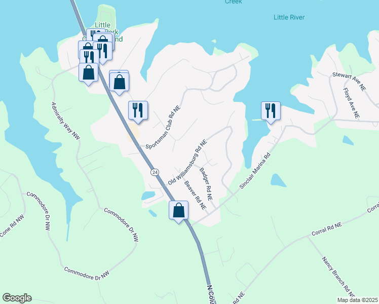 map of restaurants, bars, coffee shops, grocery stores, and more near 105B Sportsman Trail Northeast in Milledgeville