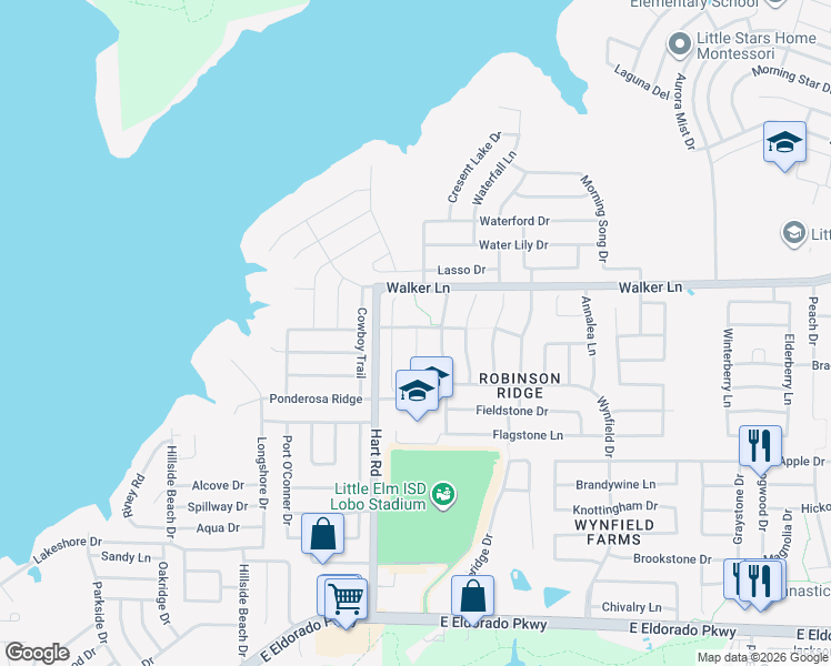map of restaurants, bars, coffee shops, grocery stores, and more near 2701 North Wavecrest Court in Little Elm