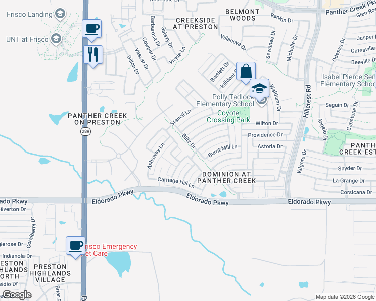 map of restaurants, bars, coffee shops, grocery stores, and more near 10012 Bowling Green Drive in Frisco