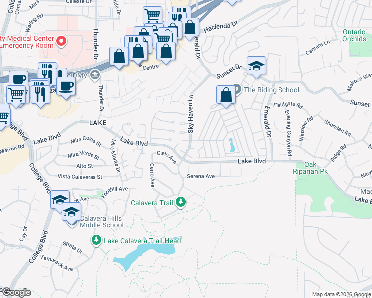 map of restaurants, bars, coffee shops, grocery stores, and more near 4293 Zenith Lane in Oceanside
