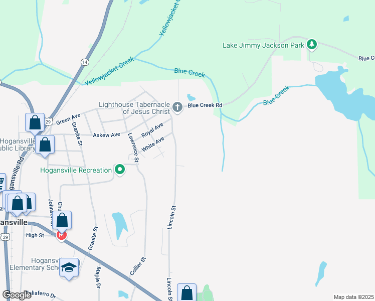 map of restaurants, bars, coffee shops, grocery stores, and more near 173 Lincoln Street in Hogansville