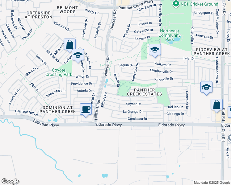 map of restaurants, bars, coffee shops, grocery stores, and more near 11074 Mansfield Drive in Frisco