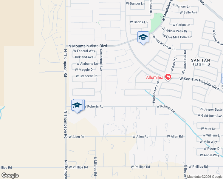 map of restaurants, bars, coffee shops, grocery stores, and more near 4136 West South Butte Road in Queen Creek