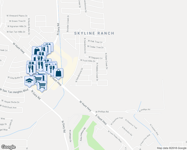 map of restaurants, bars, coffee shops, grocery stores, and more near 32939 North Quarry Hills Drive in Queen Creek