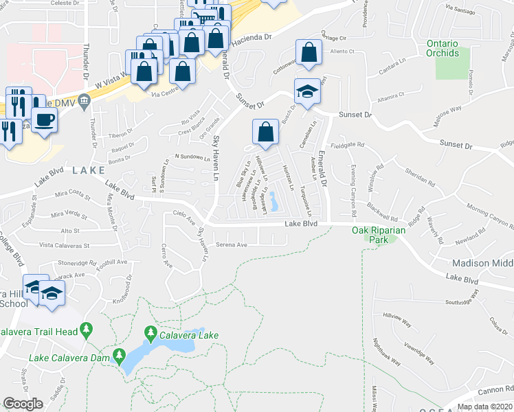 map of restaurants, bars, coffee shops, grocery stores, and more near 249 Brookside Lane in Oceanside