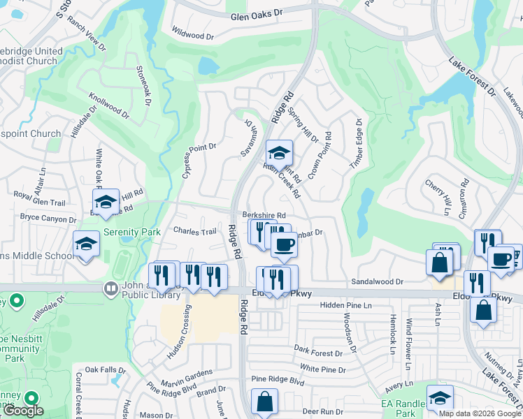 map of restaurants, bars, coffee shops, grocery stores, and more near 2309 Aberdeen Avenue in McKinney