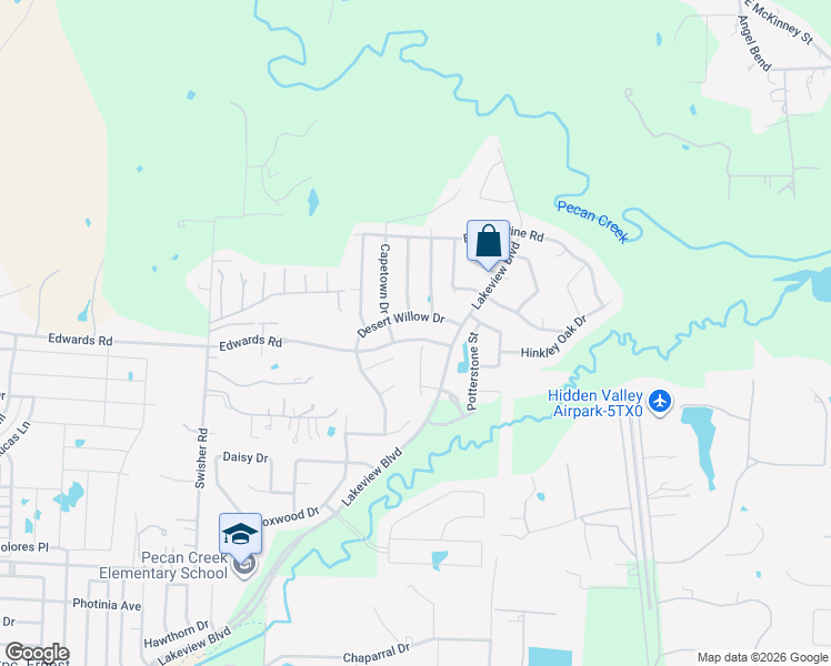 map of restaurants, bars, coffee shops, grocery stores, and more near 7336 Desert Willow Drive in Denton