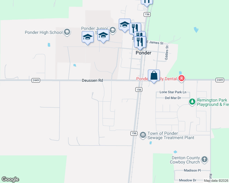map of restaurants, bars, coffee shops, grocery stores, and more near 208 Farm to Market Road 2449 in Justin