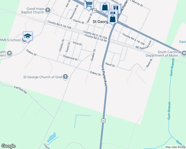 map of restaurants, bars, coffee shops, grocery stores, and more near 109 Dukes Street in Saint George
