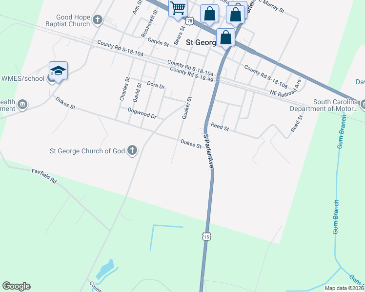 map of restaurants, bars, coffee shops, grocery stores, and more near 109 Dukes Street in Saint George