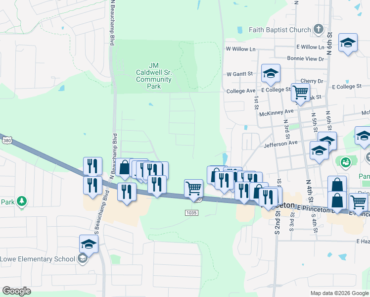 map of restaurants, bars, coffee shops, grocery stores, and more near Running Brook Drive in Princeton