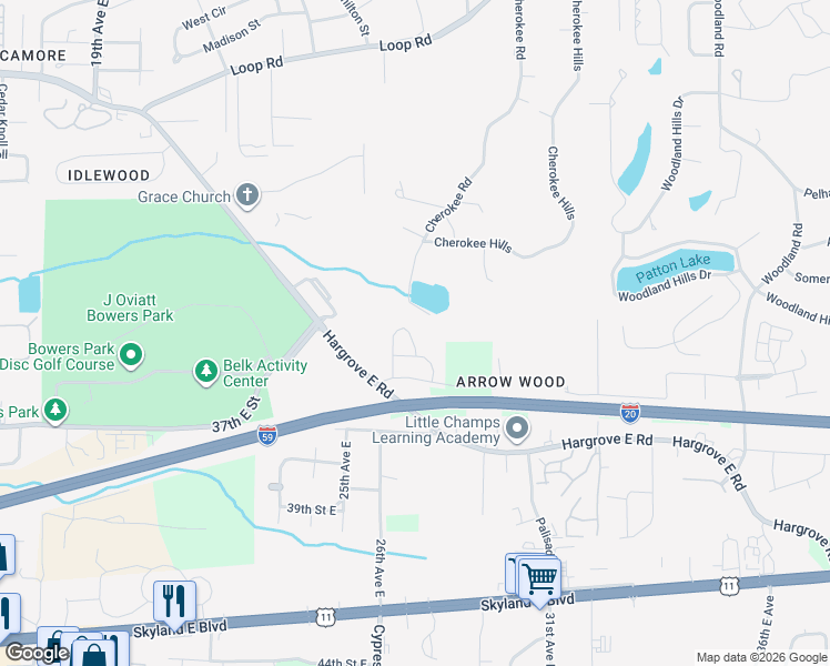 map of restaurants, bars, coffee shops, grocery stores, and more near 3311 Willow Ridge Lane in Tuscaloosa