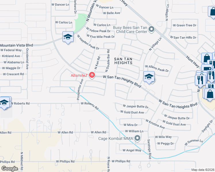 map of restaurants, bars, coffee shops, grocery stores, and more near 32949 North Double Bar Road in Queen Creek