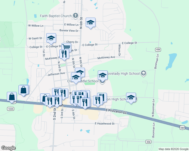 map of restaurants, bars, coffee shops, grocery stores, and more near 668 Mable Avenue in Princeton