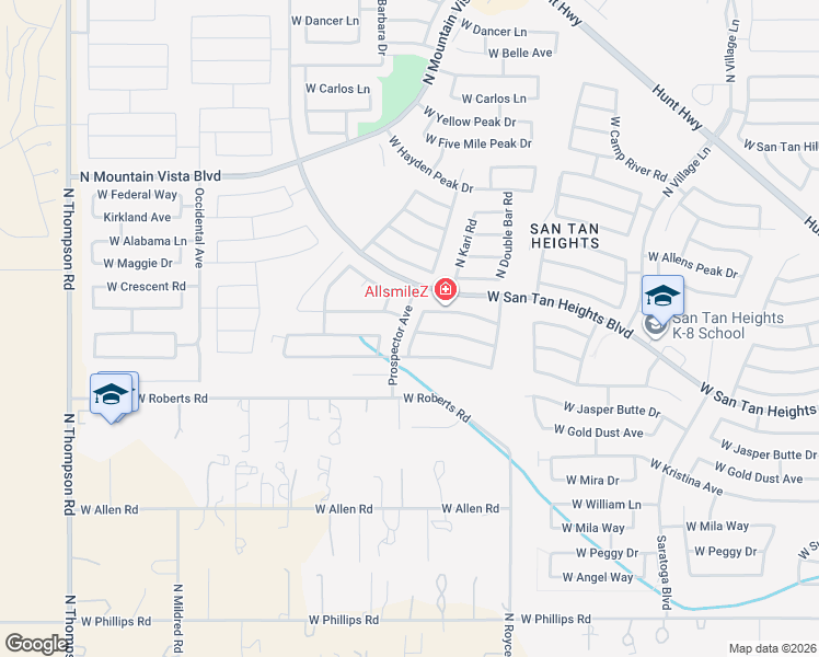 map of restaurants, bars, coffee shops, grocery stores, and more near 32944 North Madison Way Drive in Queen Creek
