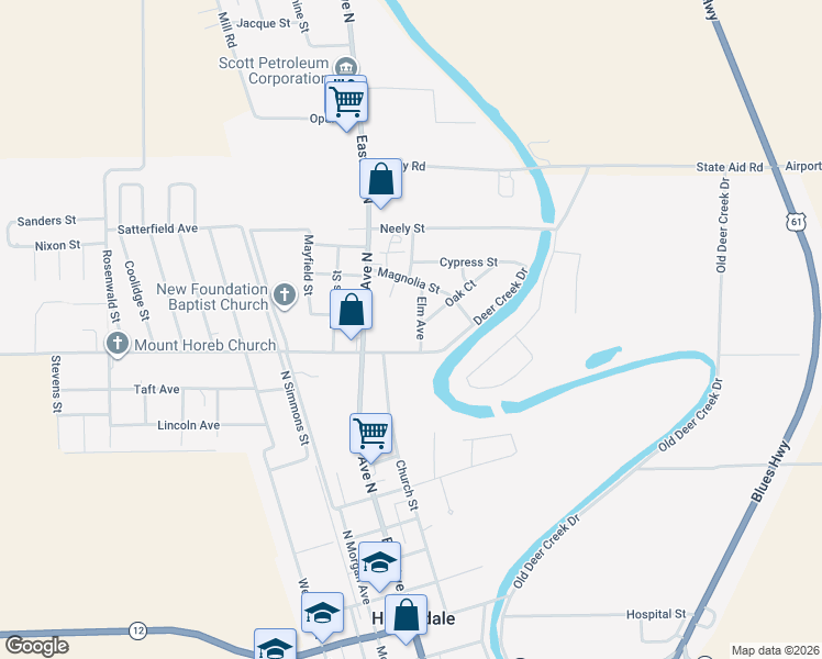 map of restaurants, bars, coffee shops, grocery stores, and more near 703 Elm Avenue in Hollandale