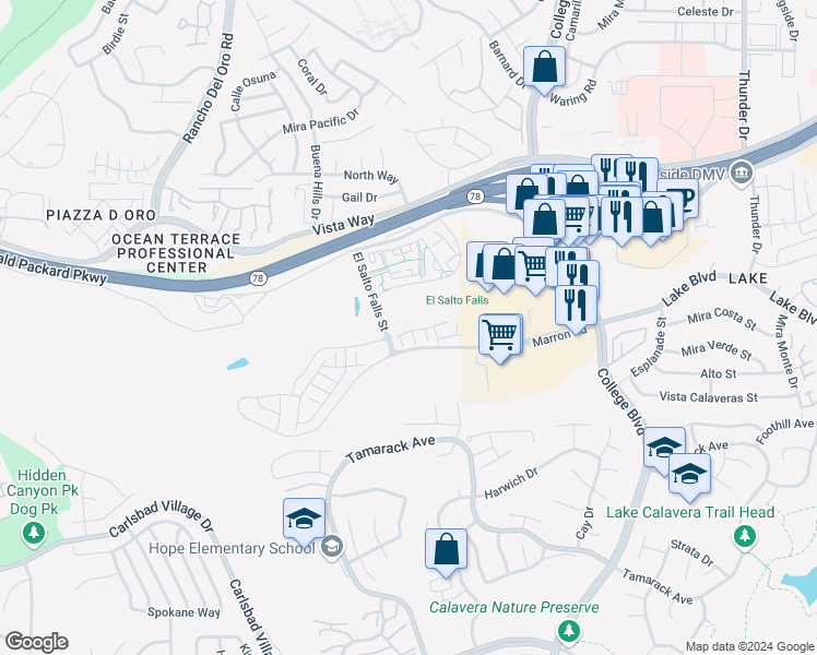 map of restaurants, bars, coffee shops, grocery stores, and more near 3328 Campo Azul Court in Carlsbad