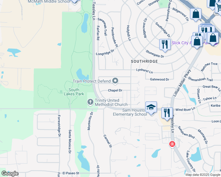 map of restaurants, bars, coffee shops, grocery stores, and more near 819 Chapel Drive in Denton