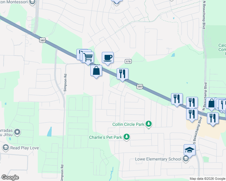 map of restaurants, bars, coffee shops, grocery stores, and more near 1400 Shumard Drive in Princeton