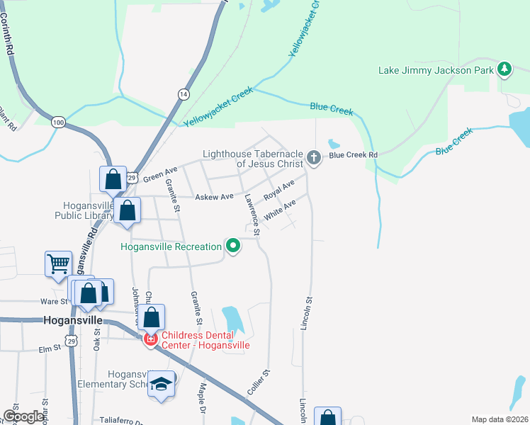 map of restaurants, bars, coffee shops, grocery stores, and more near 102 White Avenue in Hogansville