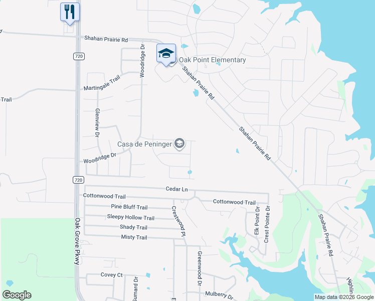 map of restaurants, bars, coffee shops, grocery stores, and more near 577 Lake Bluff Avenue in Oak Point