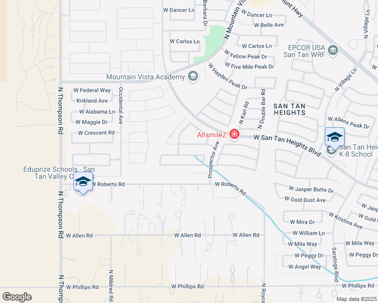 map of restaurants, bars, coffee shops, grocery stores, and more near 3720 West South Butte Road in Queen Creek