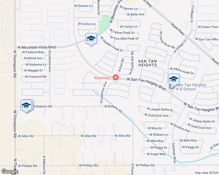 map of restaurants, bars, coffee shops, grocery stores, and more near 3458 West South Butte Road in Queen Creek
