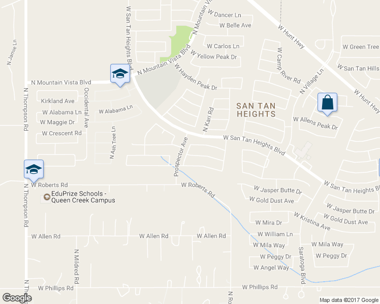 map of restaurants, bars, coffee shops, grocery stores, and more near 3458 West South Butte Road in Queen Creek