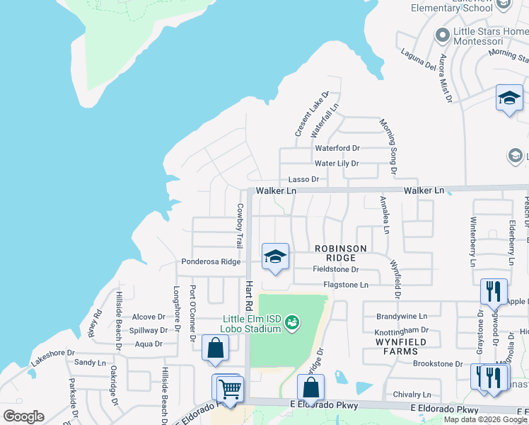 map of restaurants, bars, coffee shops, grocery stores, and more near 2701 North Wavecrest Court in Little Elm