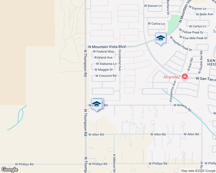 map of restaurants, bars, coffee shops, grocery stores, and more near 4420 West South Butte Road in Queen Creek