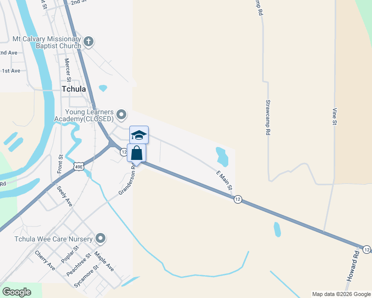 map of restaurants, bars, coffee shops, grocery stores, and more near 334 East Main Street in Tchula