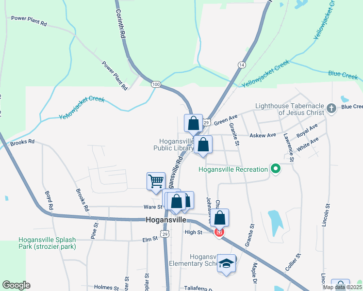 map of restaurants, bars, coffee shops, grocery stores, and more near 105 Brazell Street in Hogansville
